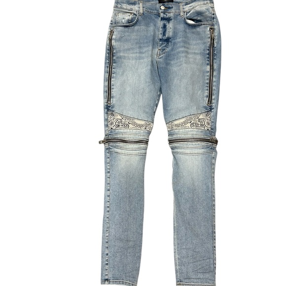 Authentic Amiri Bandana Zipper Jeans Light Wash